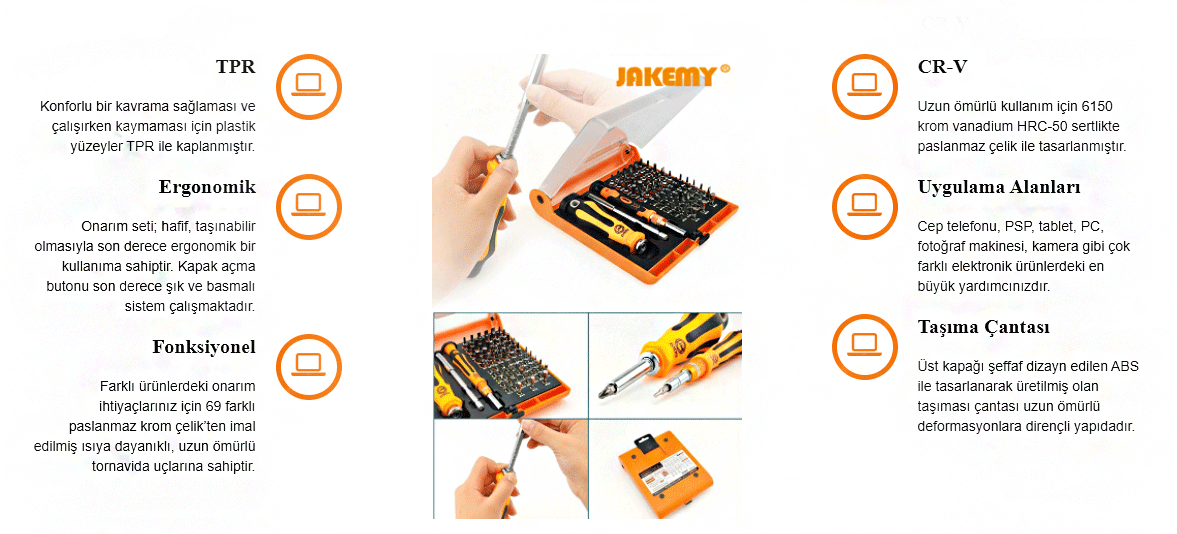 Jakemy JM-6109 Bit Set 72 Parça Teknik Detaylar