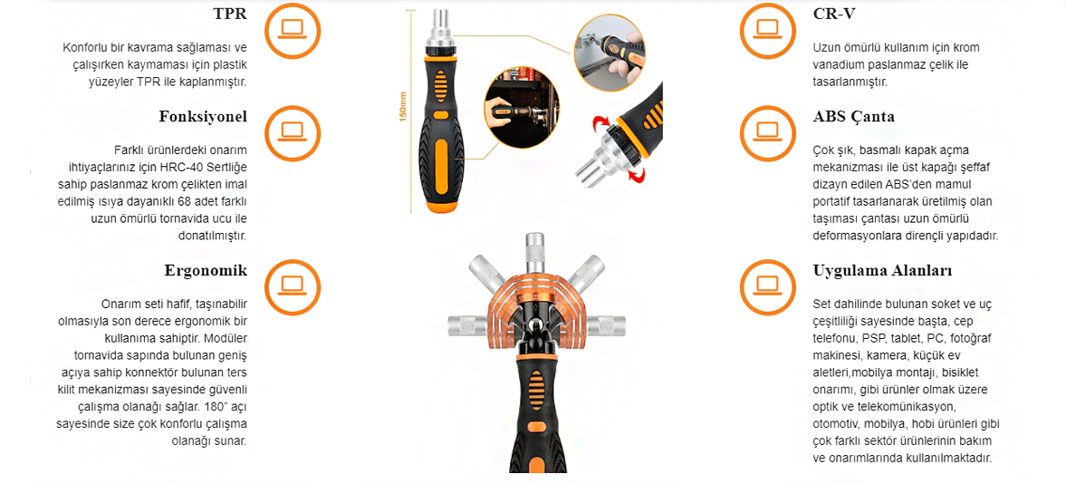 Jakemy JM-6113 Bit Set 72 Parça Teknik Detaylar