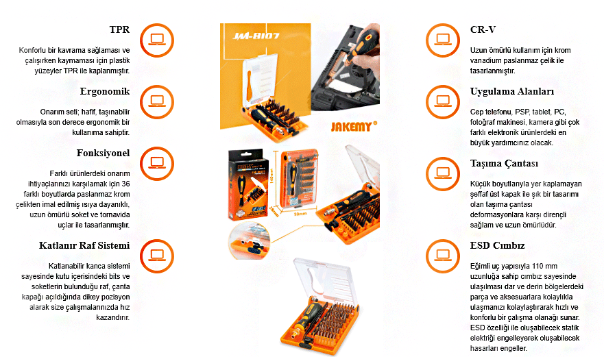 Jakemy JM-8107 Bit Set 38 Parça Teknik Özellikler