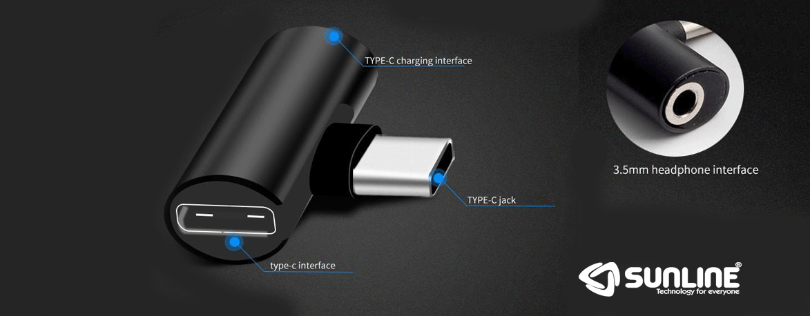 Sunline 192423 Type-C Kulaklık/Şarj Dönüştürücü Adaptör 